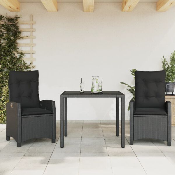 vidaXL 3-tlg. Garten-Essgruppe mit Kissen Schwarz Poly Rattan