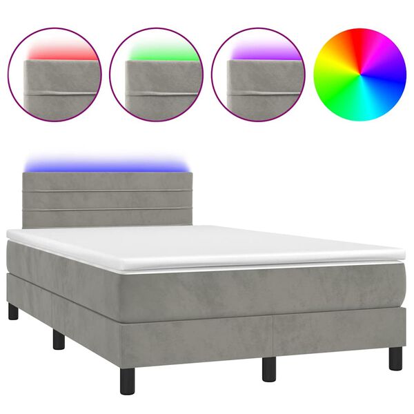 vidaXL Boxspringbett mit Matratze & LED Hellgrau 120x190 cm Samt