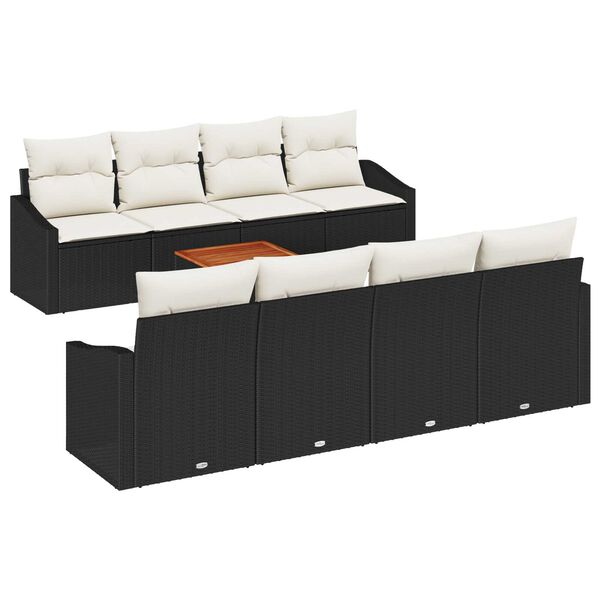 vidaXL Gartensofa-set mit Speicher 9 pcs Schwarz und Creme Poly-Rattan