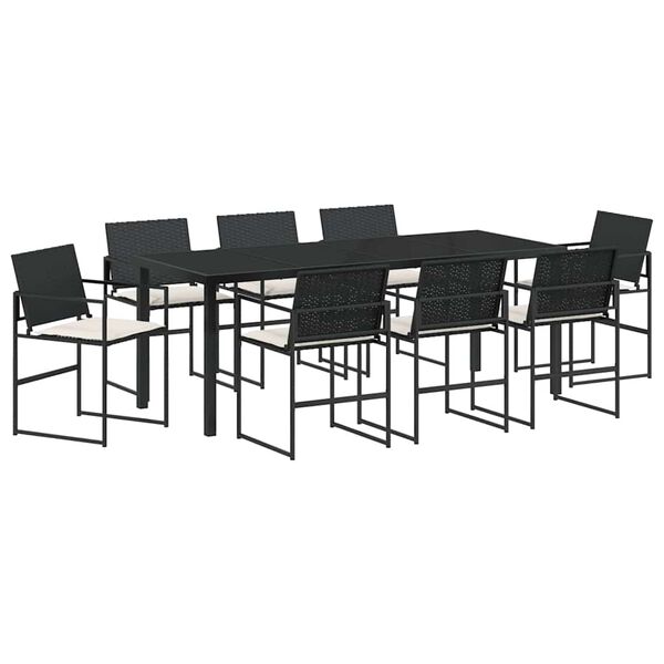 vidaXL Garten Essgruppe 9 pcs Schwarz Pulverbeschichteter Stahl