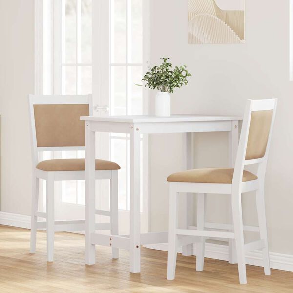 vidaXL Barhocker mit Kissen 2 Stk. Weiß Massivholz Gummibaum