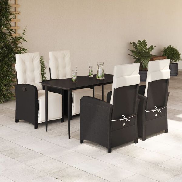 vidaXL 5-tlg. Garten-Essgruppe mit Kissen Schwarz Poly Rattan