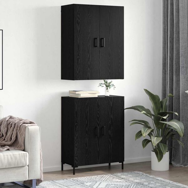 vidaXL Highboard Schwarz Eichen-Optik 69,5 x 34 x 180 cm Holzwerkstoff