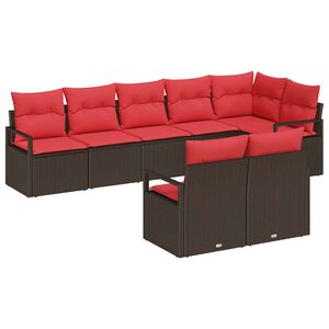 vidaXL Gartensofa-set 8 stk. Braun und Rot Poly-Rattan