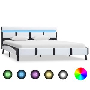 vidaXL Bettgestell mit LED Wei&szlig; Kunstleder 120x200 cm