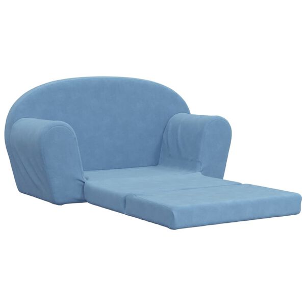 vidaXL 2-Sitzer Kindersofa mit Schlaffunktion Blau Weicher Pl&uuml;sch