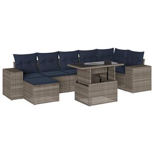 vidaXL 8-teiliges Gartensofa-Set mit Kissen, grau, Polyrattan