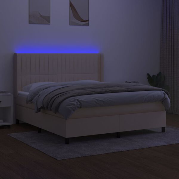 vidaXL Boxspringbett mit Matratze & LED Creme 160x200 cm Stoff