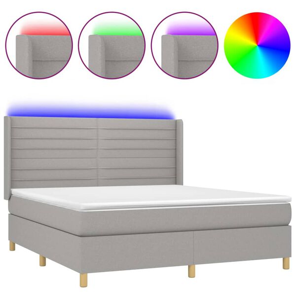 vidaXL Boxspringbett mit Matratze & LED Hellgrau 180x200 cm Stoff
