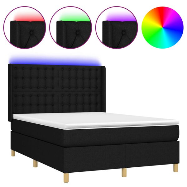 vidaXL Boxspringbett mit Matratze & LED Schwarz 140x190 cm Stoff
