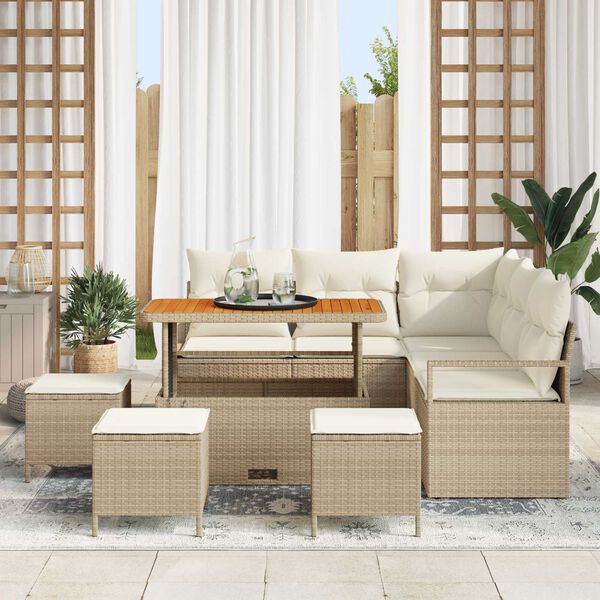 vidaXL Garten-Sofa-Set mit Kissen 9 pcs Beige Poly Rattan