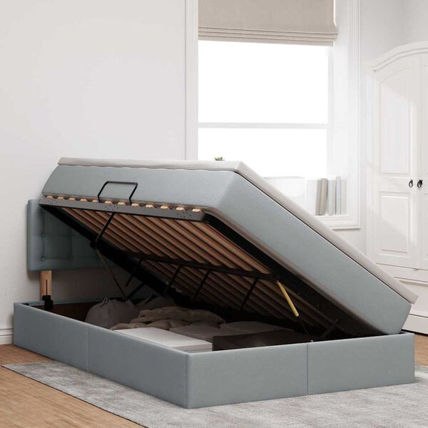 vidaXL Bett mit Stauraum und LED mit LED Hellgrau 120 x 200 cm Stoff