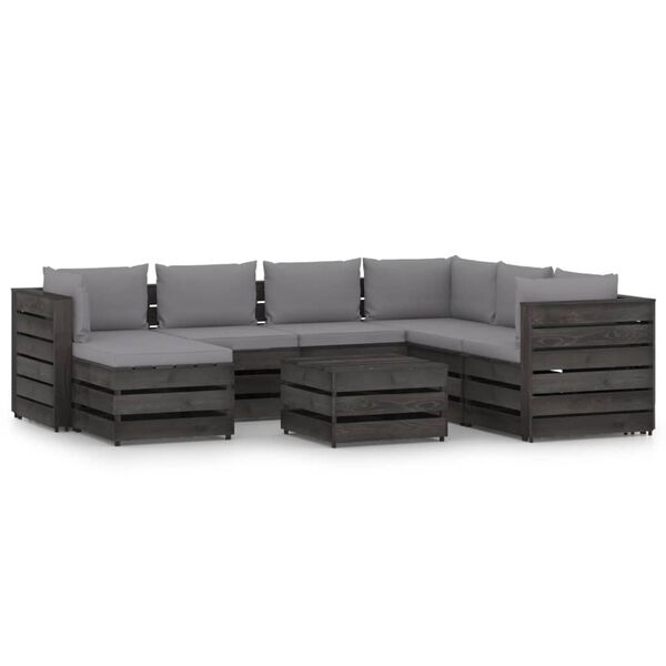 vidaXL 8-tlg. Garten-Lounge-Set mit Kissen Grau Impr&auml;gniertes Holz