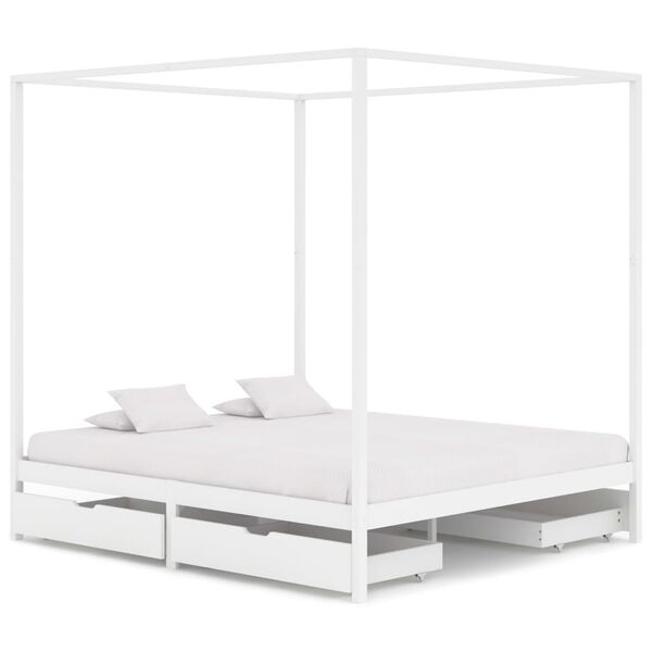 vidaXL Himmelbett-Gestell 4 Schubladen Wei&szlig; Kiefernholz 160x200cm