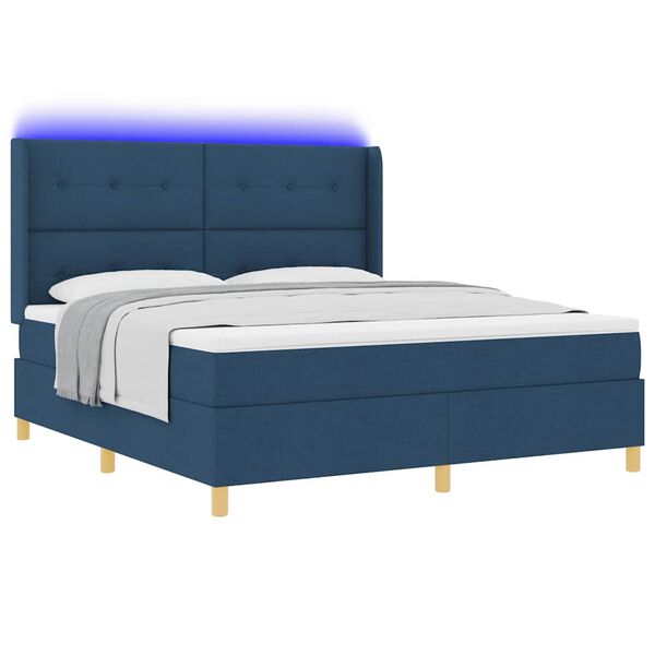 vidaXL Boxspringbett mit Matratze mit Kopfteil Blau 140 x 200 cm Stoff
