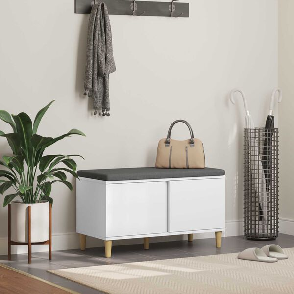 vidaXL Flurbank mit Kissen mit Speicher mit T&uuml;r Wei&szlig; 60 x 38 x 46 cm