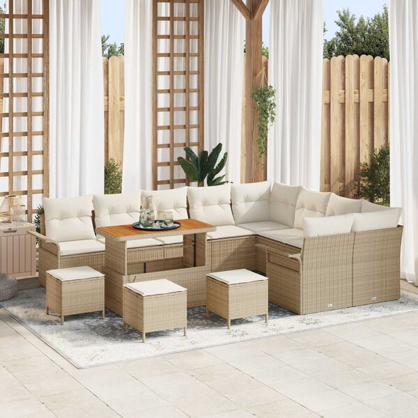 vidaXL Gartensofa-set mit Kissen 13 pcs Beige Poly-Rattan