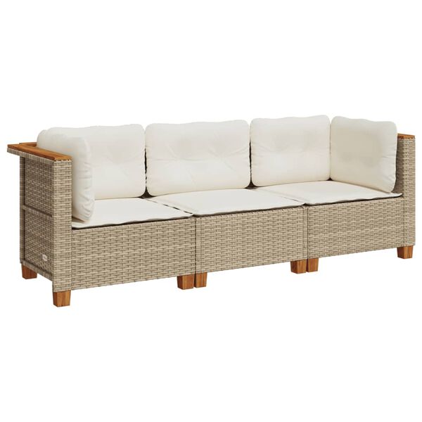 vidaXL Gartensofa mit Kissen 3-Sitzer Beige Poly Rattan