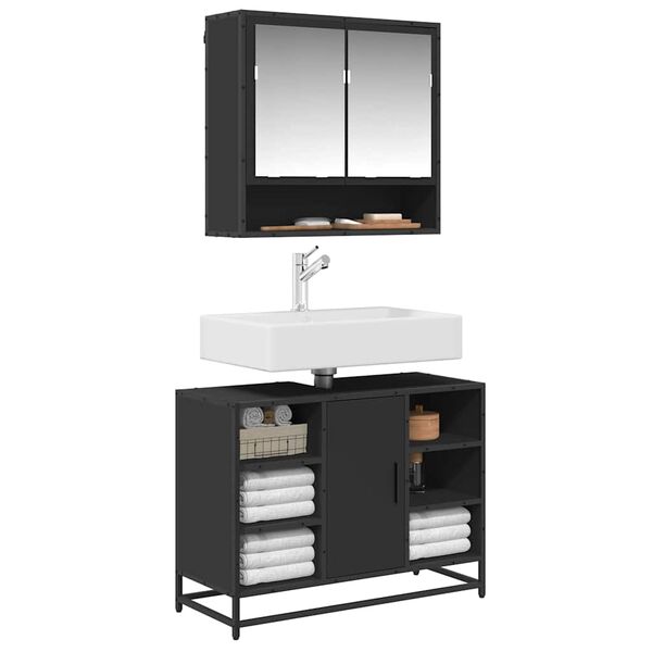 vidaXL Waschbeckenunterschrank Schwarz 80x33x60 cm Holzwerkstoff