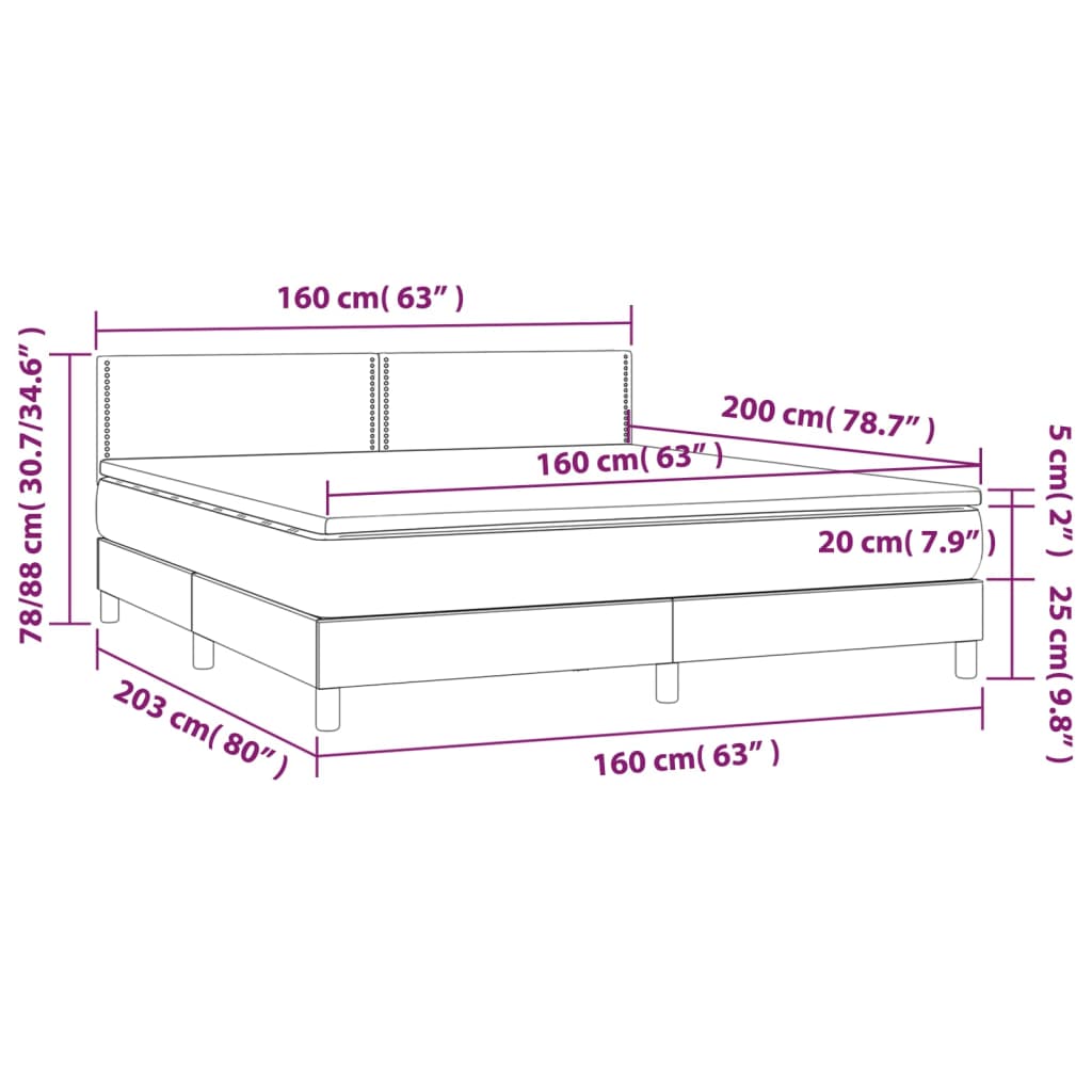 vidaXL Boxspringbett mit Matratze & LED Weiß 160x200 cm Kunstleder