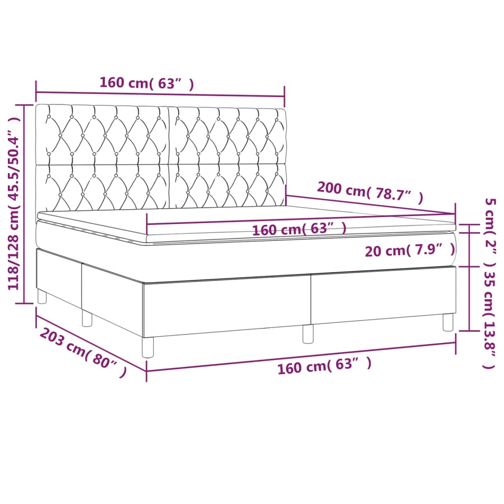 vidaXL Boxspringbett mit Matratze & LED Dunkelgrau 160x200 cm Stoff