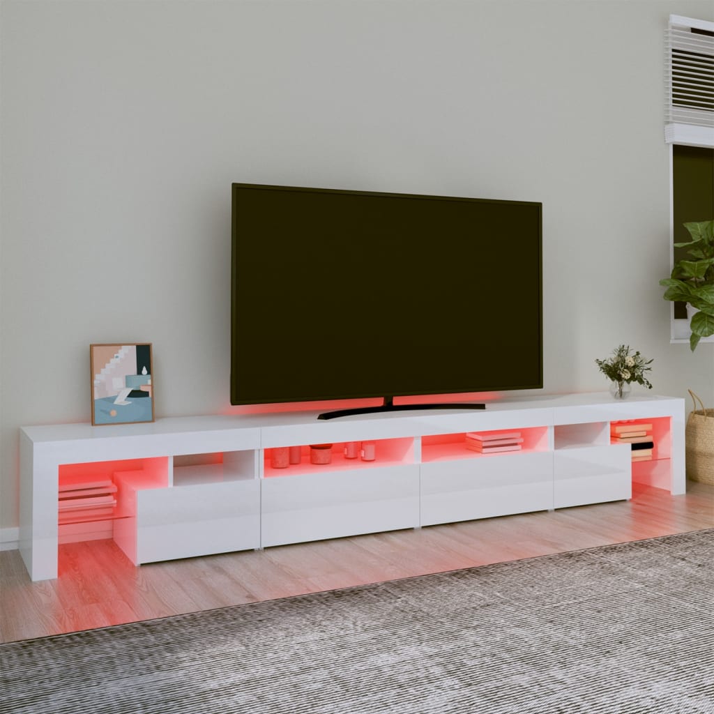 vidaXL TV-Schrank mit LED-Leuchten Hochglanz-Weiß 260x36,5x40 cm