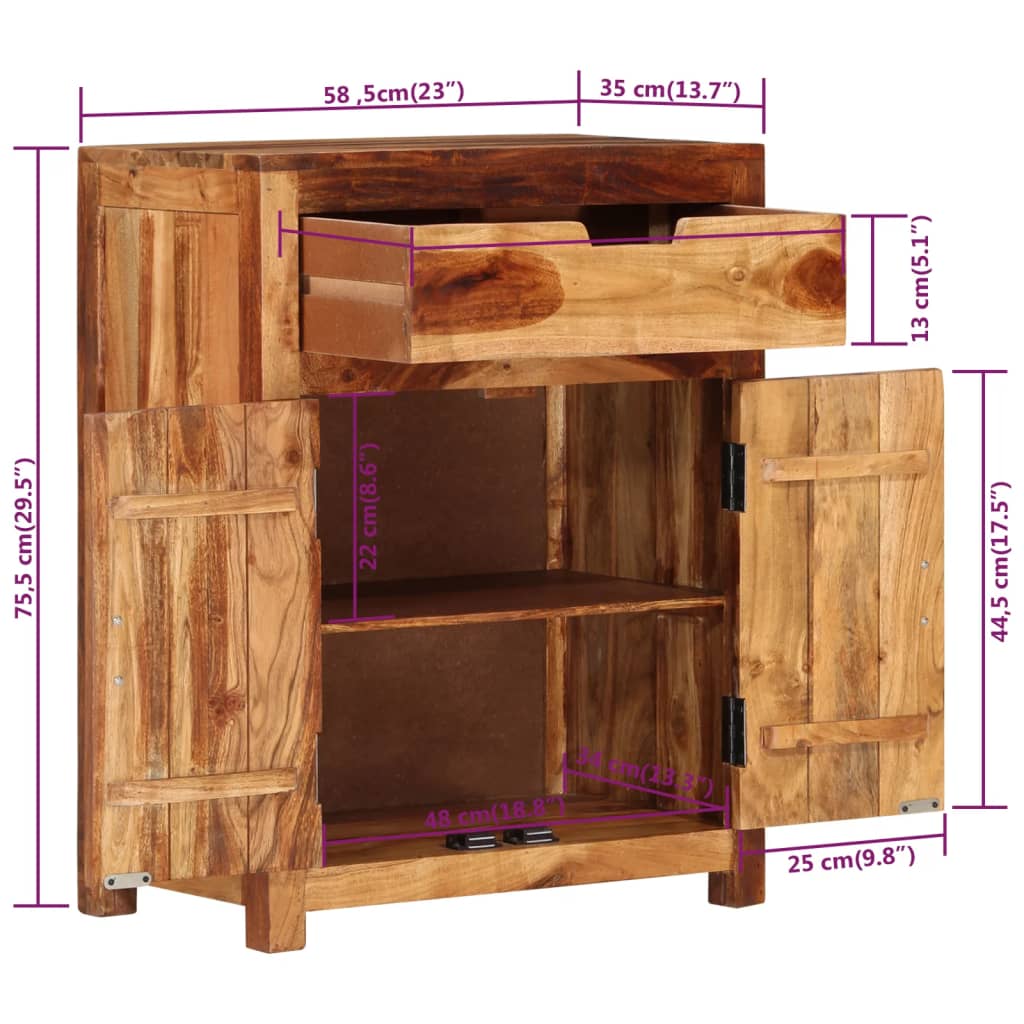 vidaXL Sideboard 58,5x35x75,5 cm Massivholz Akazie