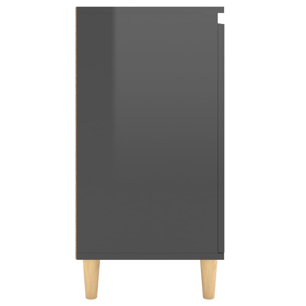 vidaXL Sideboard mit Massivholz-Beinen Hochglanz-Grau 60x35x70 cm