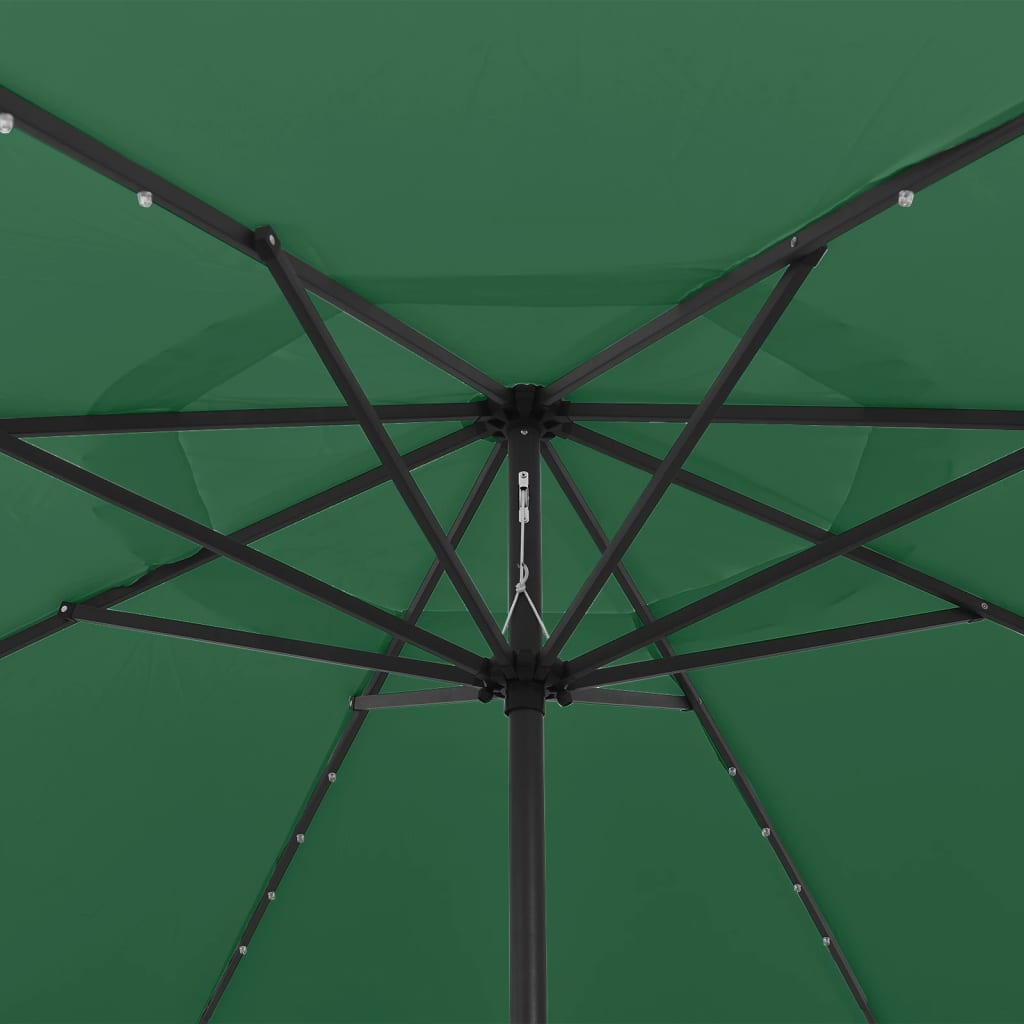 vidaXL Sonnenschirm mit LED-Leuchten und Metallmast 400 cm Grün