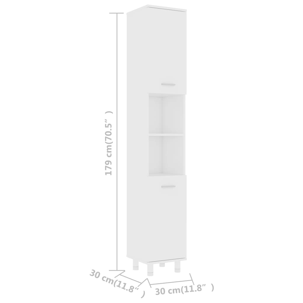 vidaXL Badezimmerschrank Weiß 30x30x179 cm Holzwerkstoff