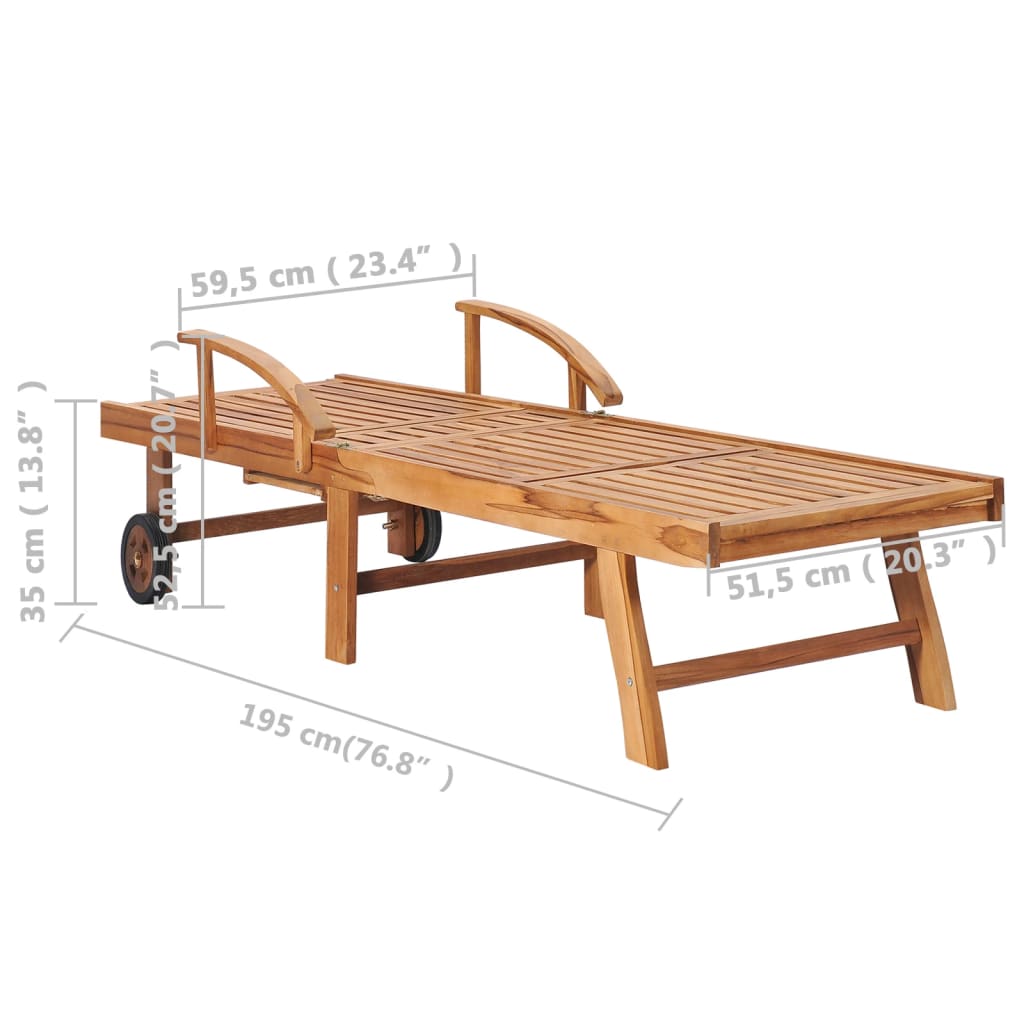 vidaXL Sonnenliege mit Tisch und Auflage Massivholz Teak