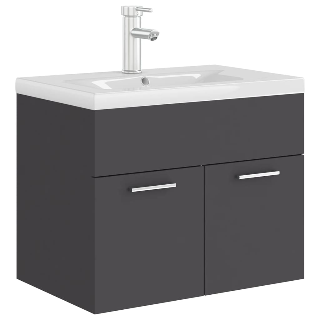 vidaXL Waschbeckenunterschrank mit Einbaubecken Grau Holzwerkstoff