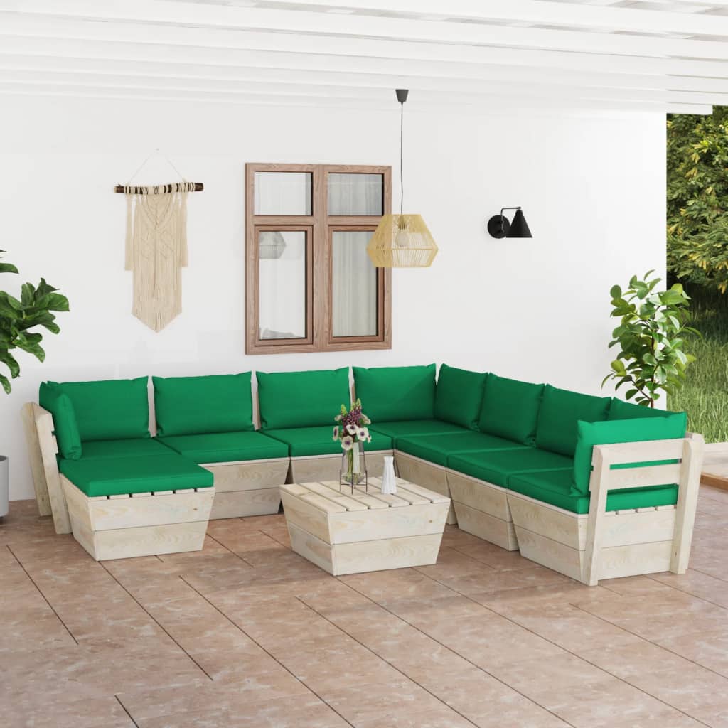 vidaXL 9-tlg. Garten-Sofagarnitur aus Paletten mit Kissen Fichtenholz
