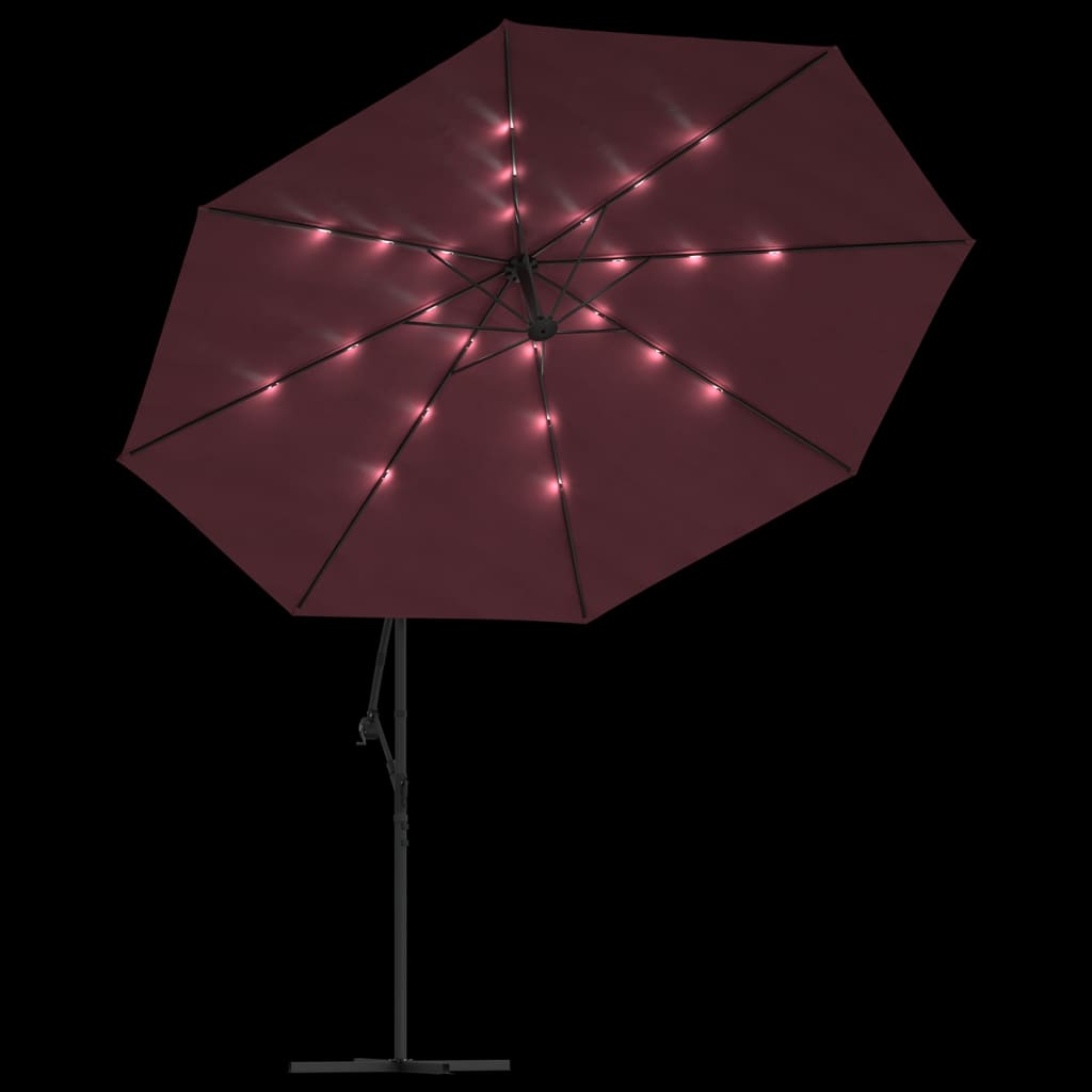 vidaXL Ampelschirm mit LED-Leuchten Bordeauxrot 350 cm