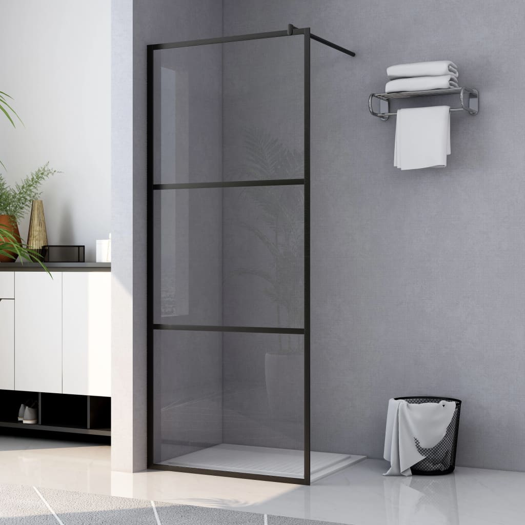vidaXL Duschwand für Begehbare Duschen ESG-Klarglas Schwarz 90x195 cm