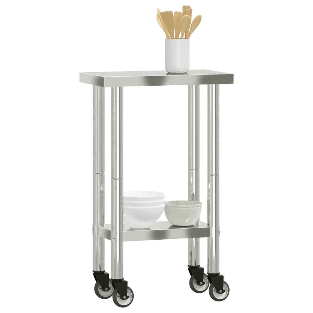 vidaXL Küchen-Arbeitstisch mit Rollen 55x30x85 cm Edelstahl