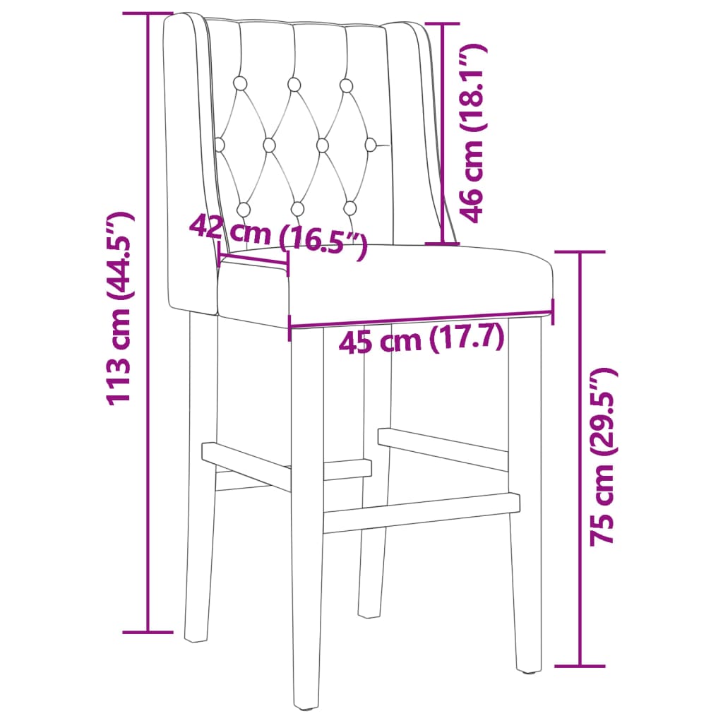 vidaXL Barstühle 2 Stk. Massivholz Gummibaum und Stoff