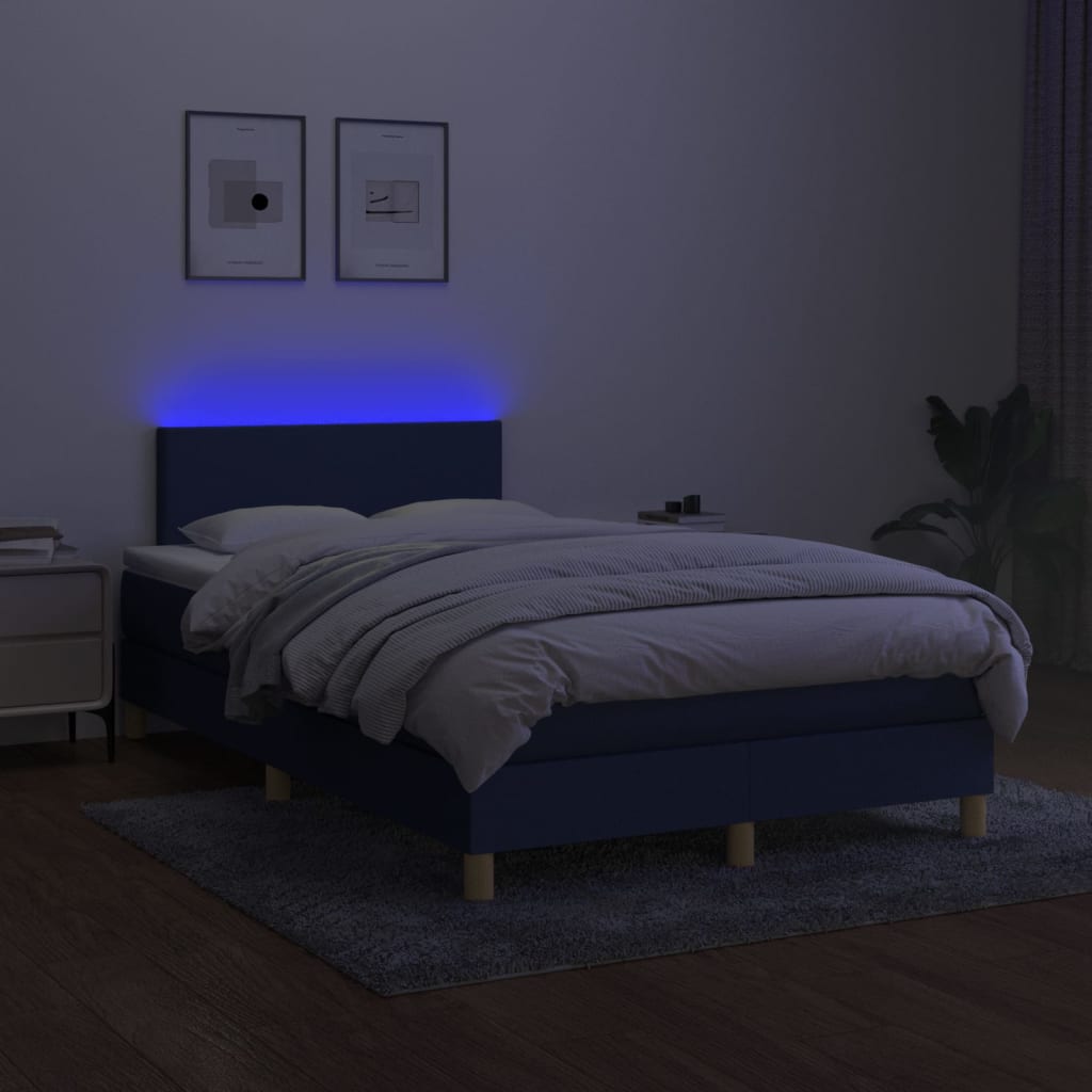vidaXL Boxspringbett mit Matratze & LED Blau 120x200 cm Stoff