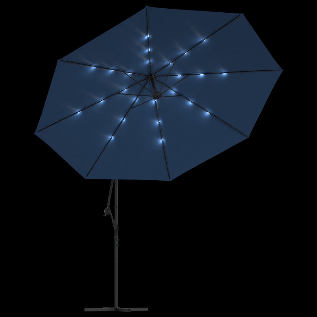 vidaXL Ampelschirm mit LED-Leuchten Azurblau 350 cm