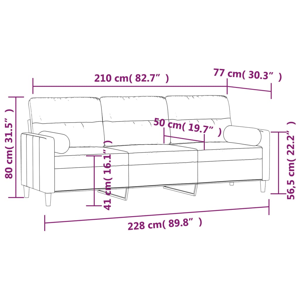vidaXL 3-Sitzer-Sofa mit Kissen Schwarz 210 cm Stoff