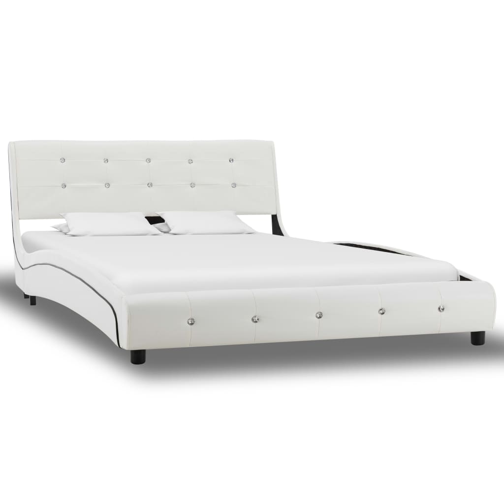 vidaXL Bett mit Matratze Weiß Kunstleder 120 × 200 cm