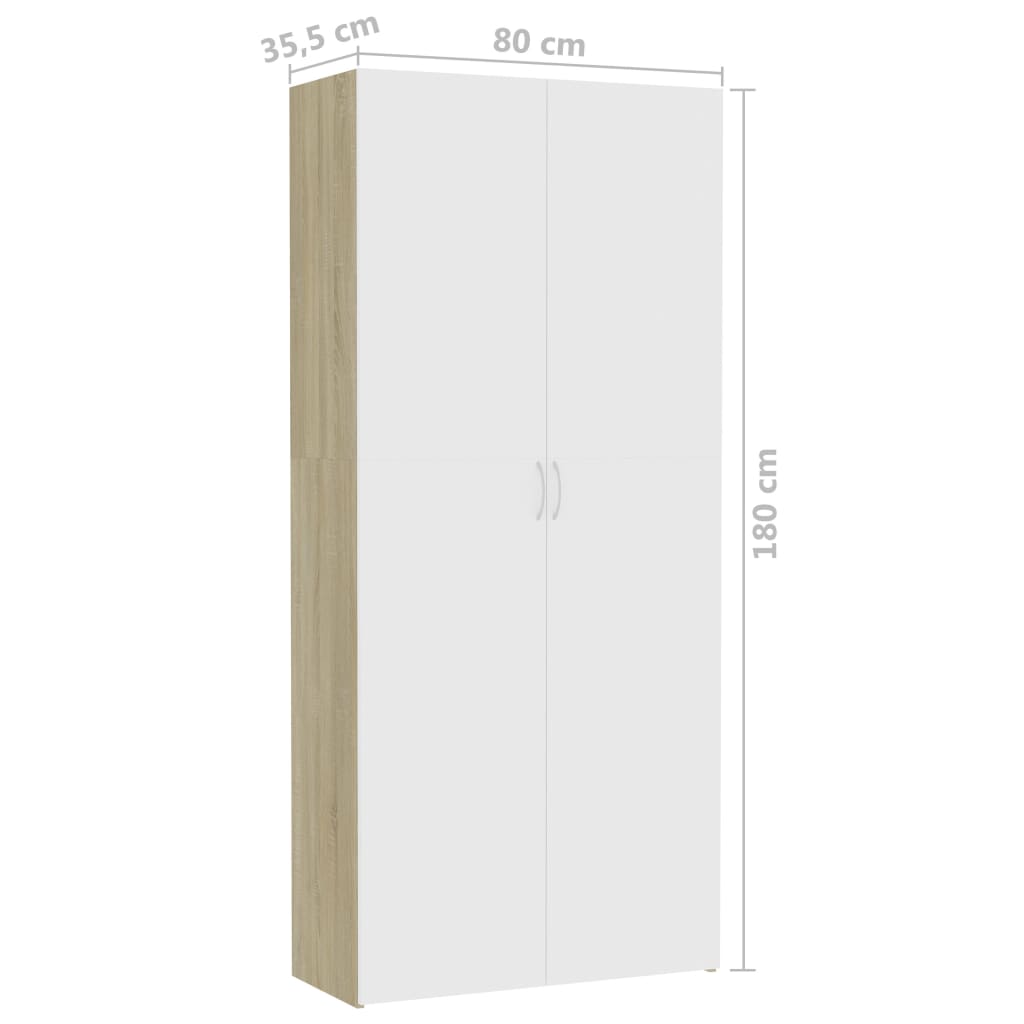 vidaXL Lagerschrank Weiß Sonoma-Eiche 80x35,5x180 cm Holzwerkstoff