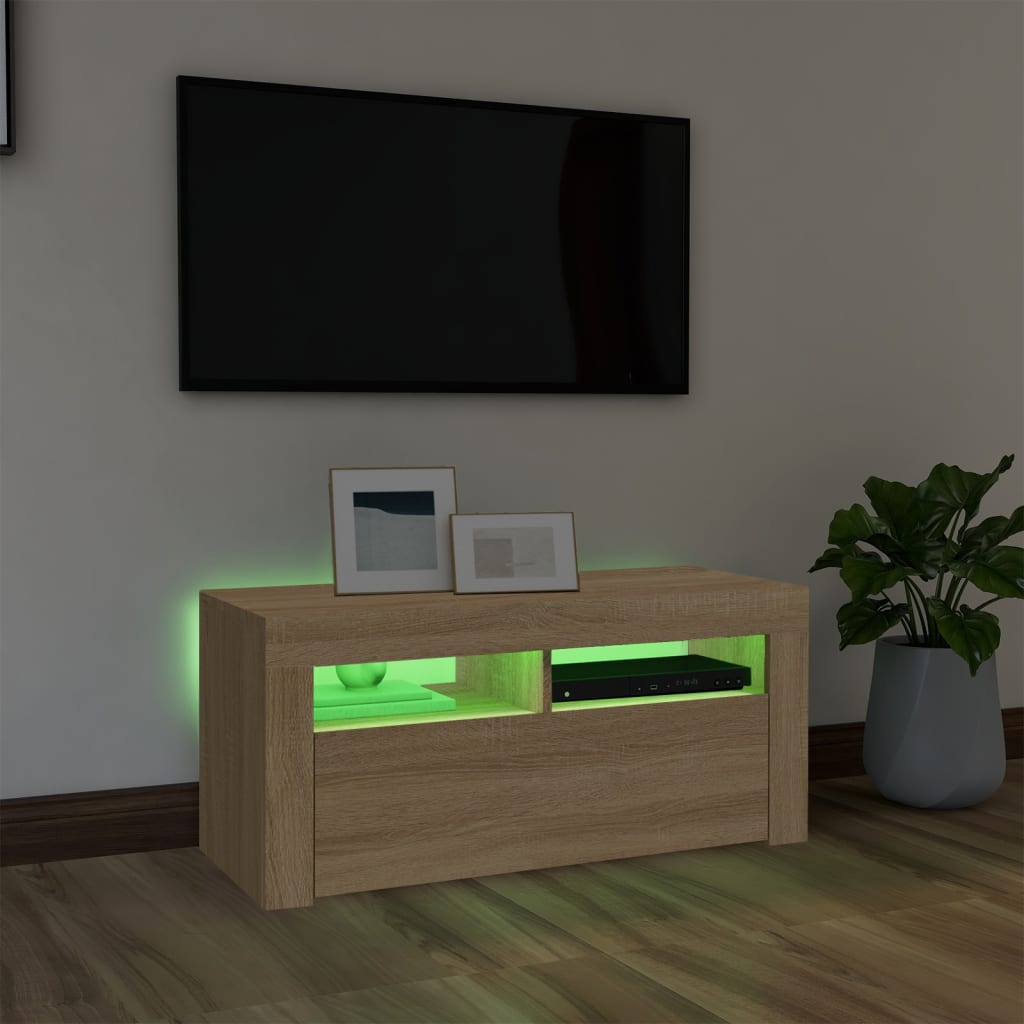 vidaXL TV-Schrank mit LED-Leuchten Sonoma-Eiche 90x35x40 cm