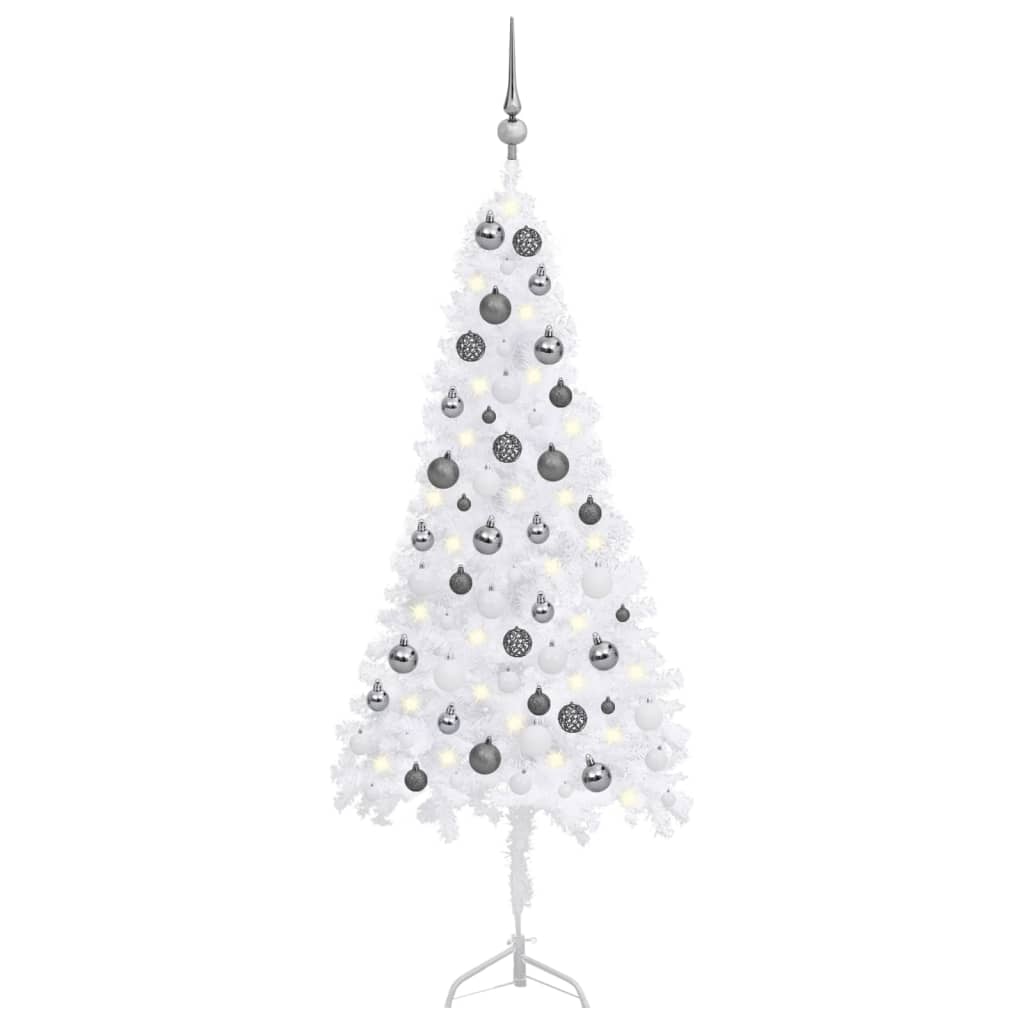 vidaXL Künstlicher Eck-Weihnachtsbaum LEDs & Kugeln Weiß 120 cm PVC
