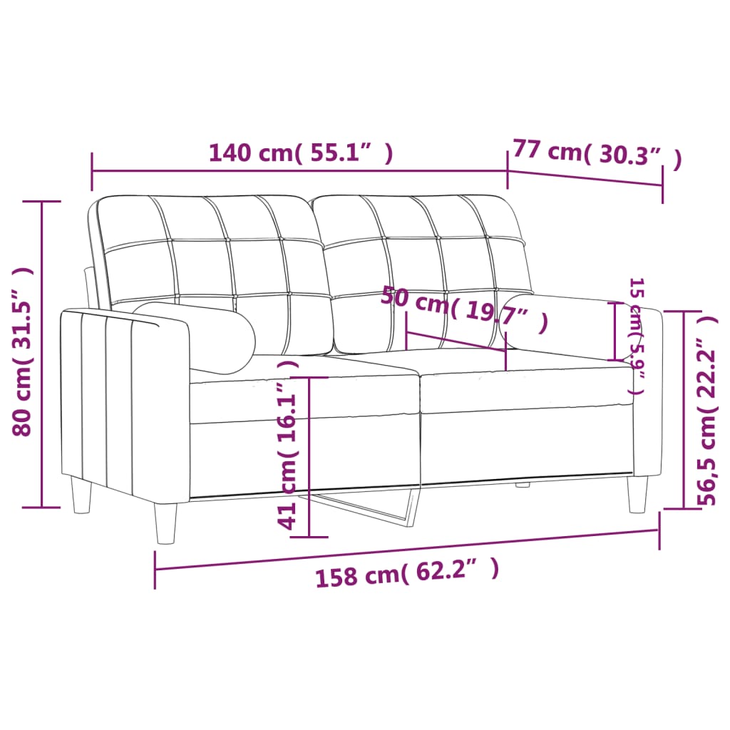 vidaXL 2-Sitzer-Sofa mit Zierkissen Hellgrau 140 cm Stoff