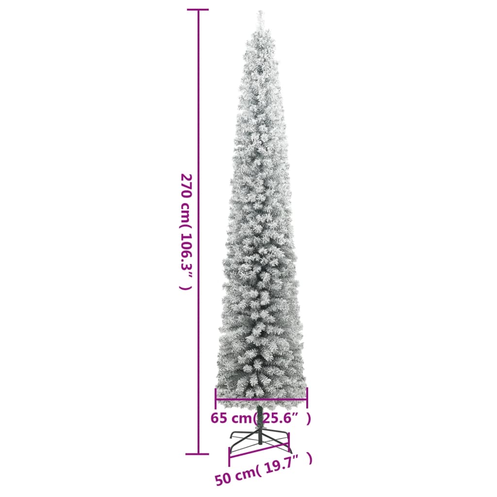 vidaXL Weihnachtsbaum Schlank mit 300 LEDs & Kugeln & Schnee 270 cm