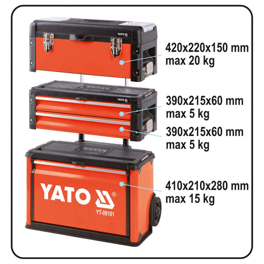 YATO Werkzeugtrolley mit 3 Schubladen 52x32x72 cm
