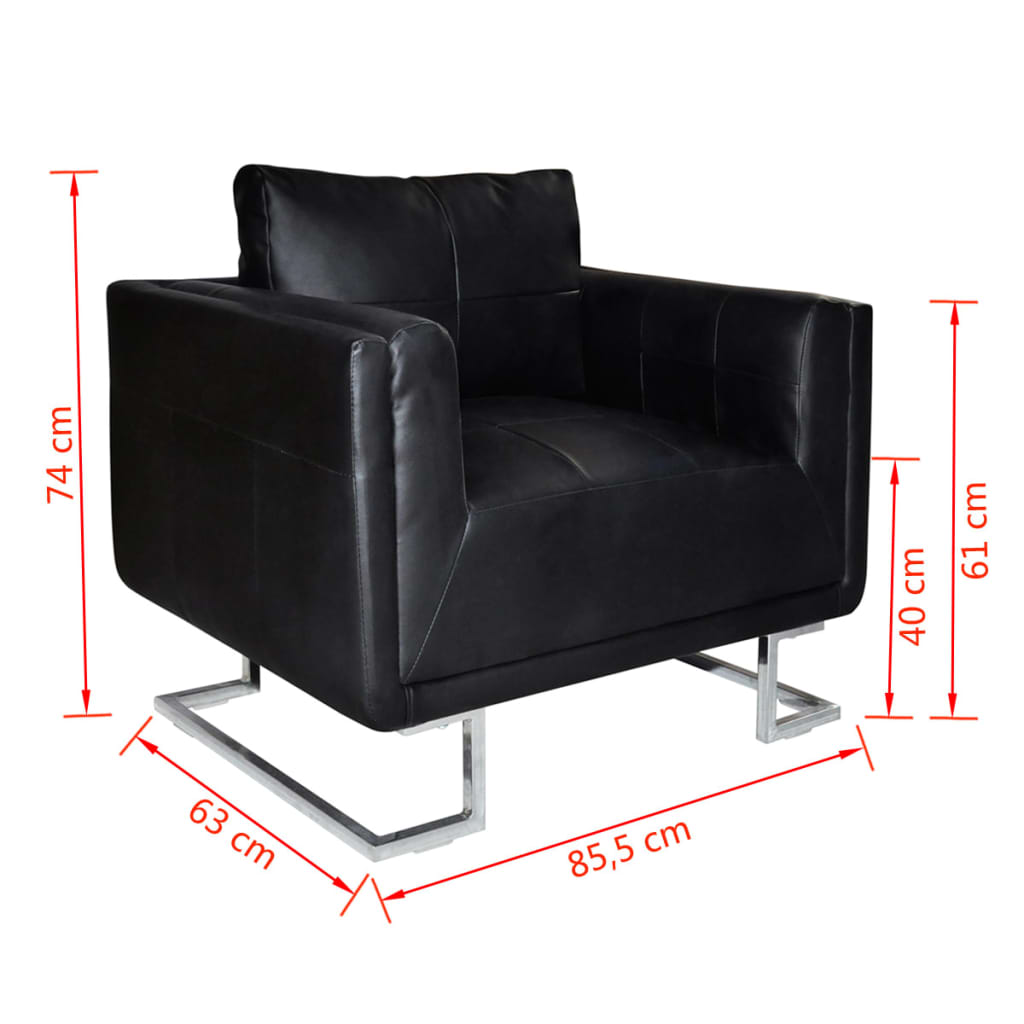 vidaXL Würfel-Sessel mit verchromten Füßen Schwarz Kunstleder