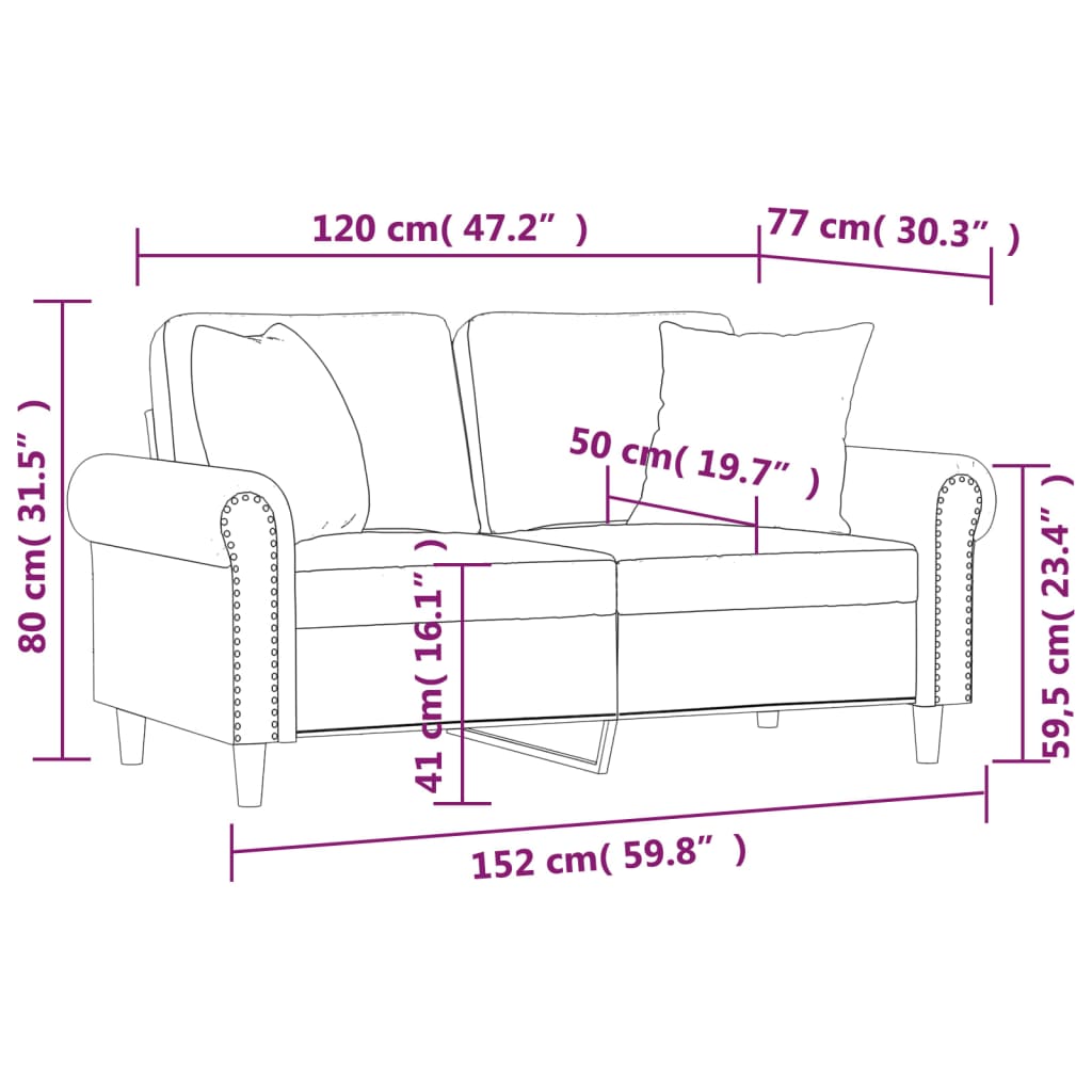 vidaXL 2-Sitzer-Sofa mit Kissen Hellgrau 120 cm Samt