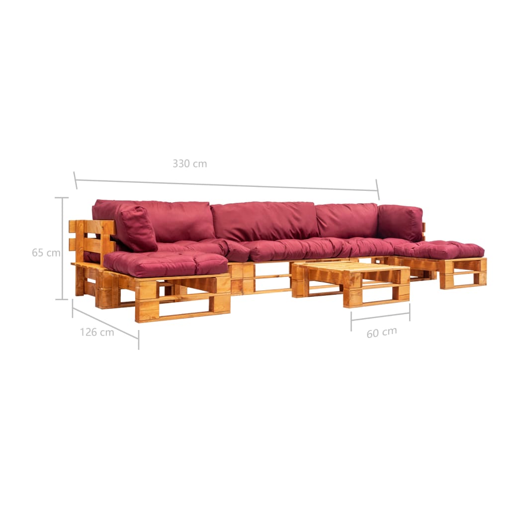 vidaXL 6-tlg. Garten-Paletten-Sofagarnitur mit Roten Kissen Holz